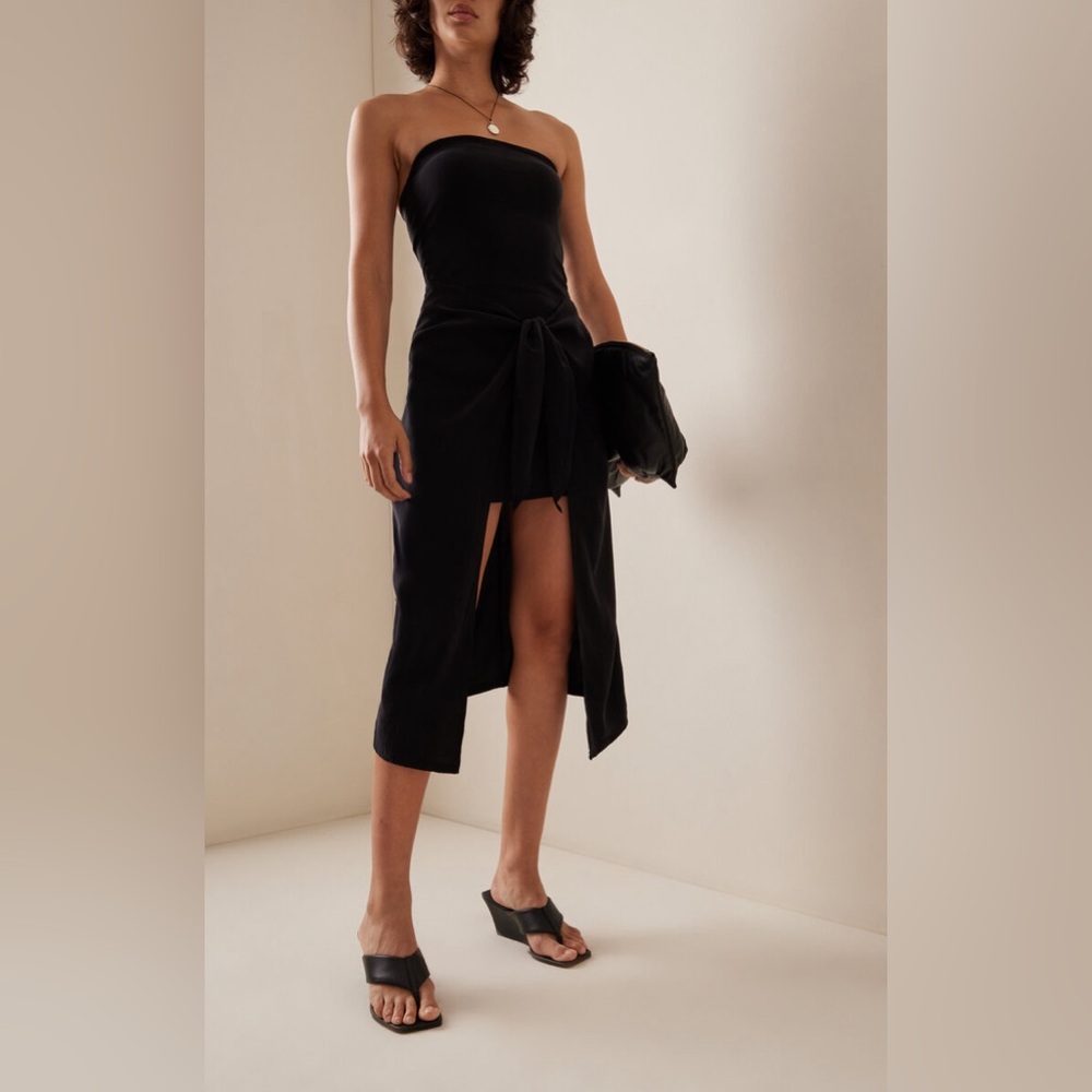 ANEMOS Strapless Midi Wrap Dress in Stretch Cupro